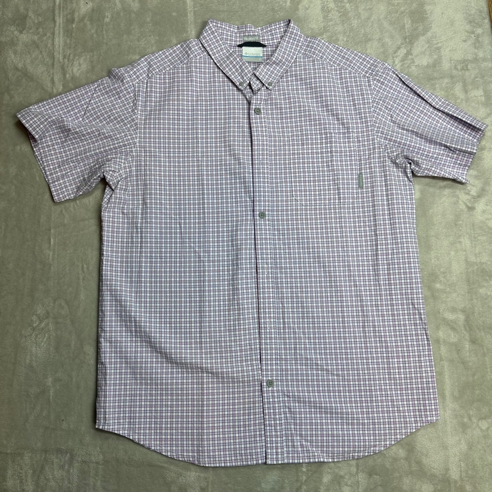 Columbia~Men's~Rapid Rivers II Purple Plaid Short Sleeve Button‎ Down Shirt~Sz L